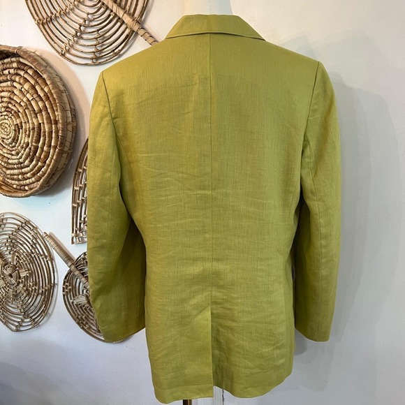 Planet Linen Jacket Utility Blazer Green Button Front Pockets Womens 12 - Picture 5 of 9